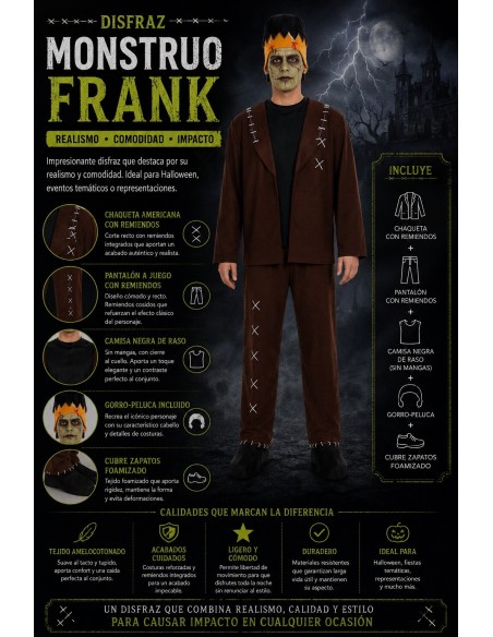 Costume Mostro Frank Taglia L Nuovo | Costumi per Adulti Il Re del Carnevale